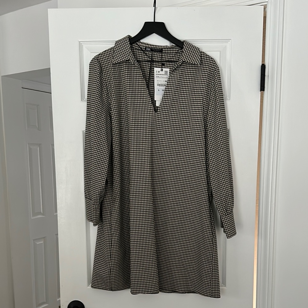 Zara Gray Long Sleeve Notched Collar Dress
